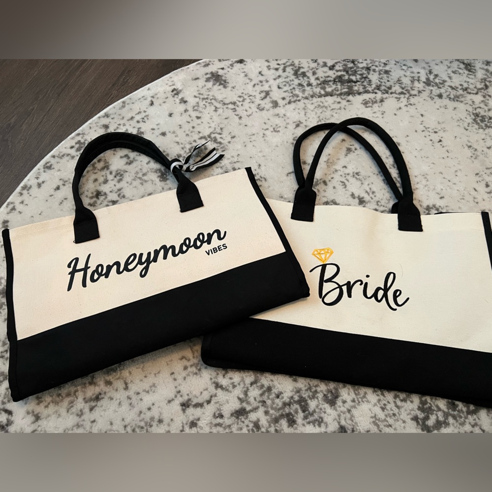 Black and White Bridal Tote Bag Set